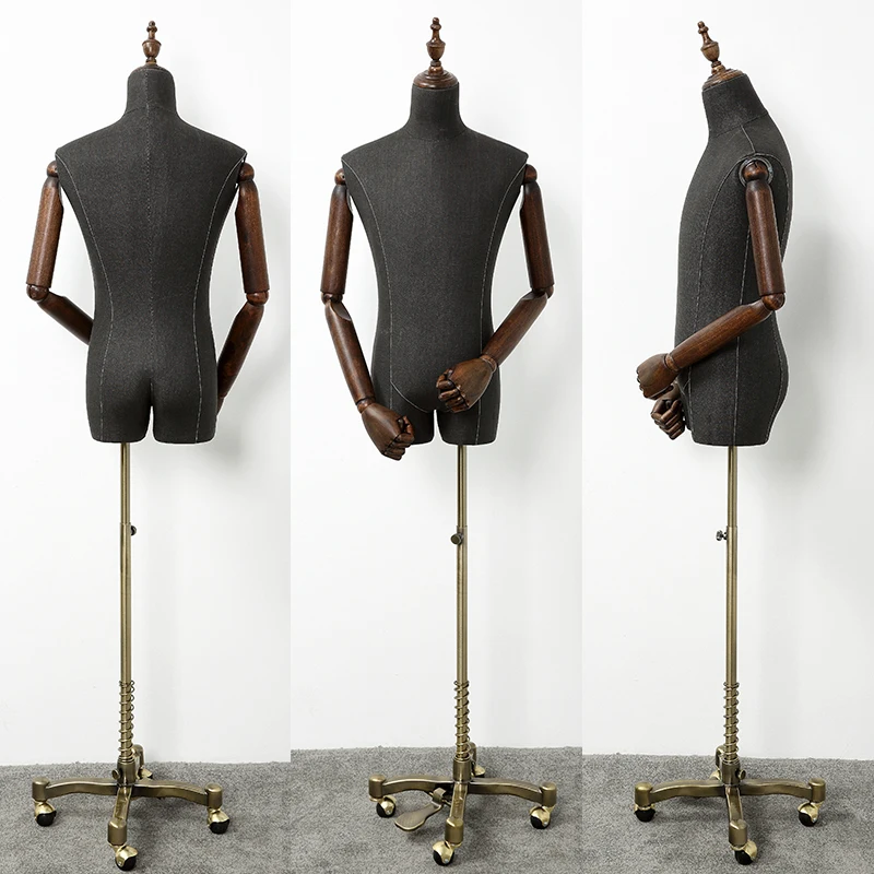 

Flexible Wood Mannequin Hand Men Sexy Mannequin Torso Cloth Display Rack Fashion Vintage Cloth Wrapped Male Fabric Mannequin