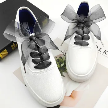 

4 cm Widen Chiffon Organza Gradient Color Shoelaces Black Gray Color Bowknot Sneaker Sport Shoes White Shoes Laces