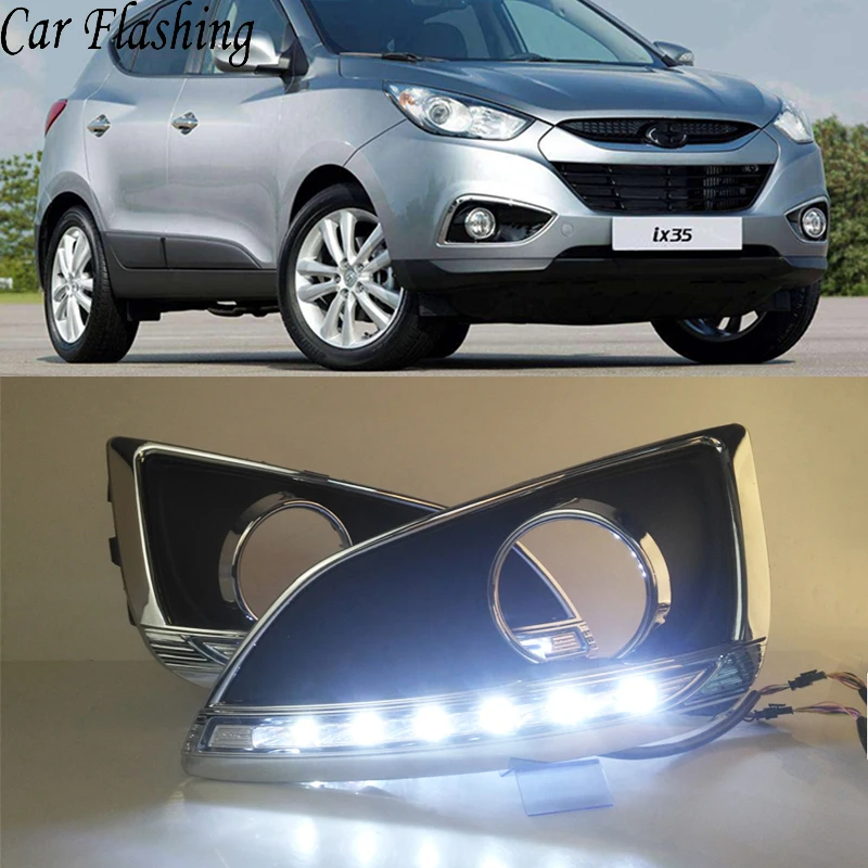 

Car Flashing 2Pcs For Hyundai IX35 IX 35 2010 2011 2012 2013 LED DRL Daytime Running Lights Daylight Fog light yellow signal