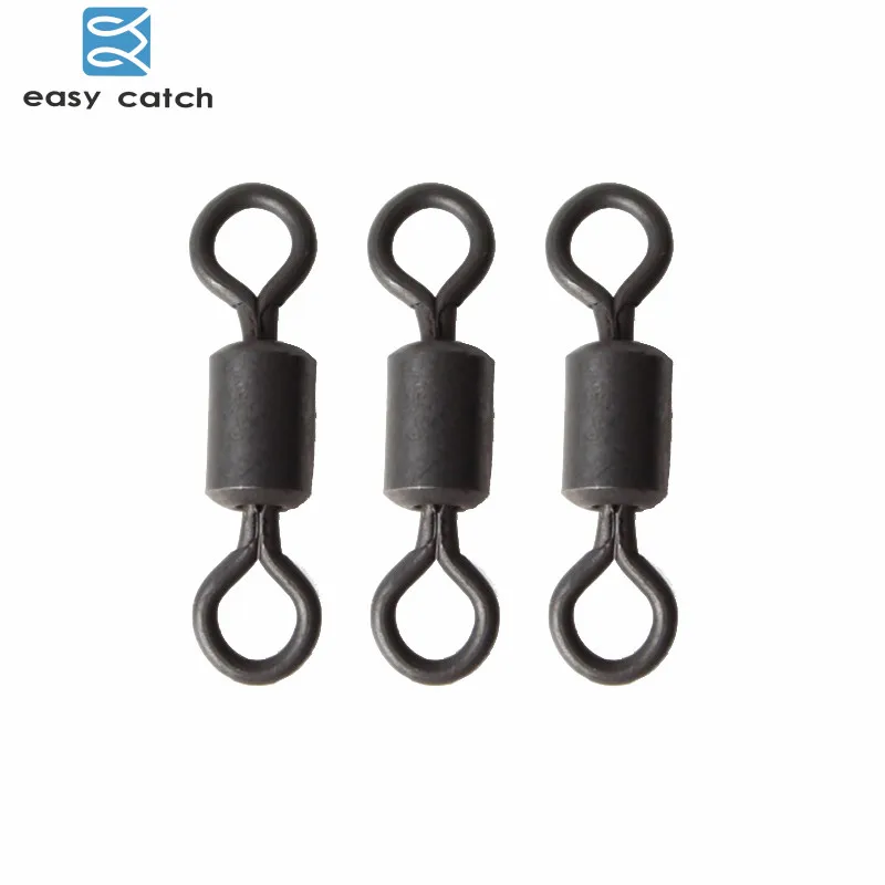 Easy Catch 20pcs Matte Black Fishing Rolling Swivels Carp Rigs Long