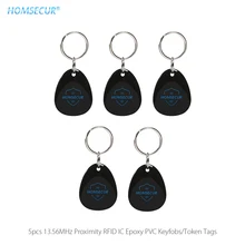 HOMSECUR для контроля доступа использовать 5 шт. 13,56 МГц близость IC карты брелоки черный цвет