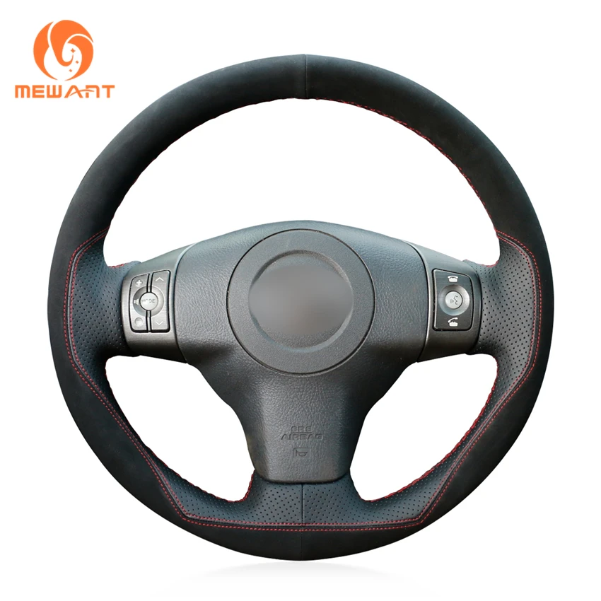MEWANT Black Leather Black Suede Car Steering Wheel Cover for Toyota