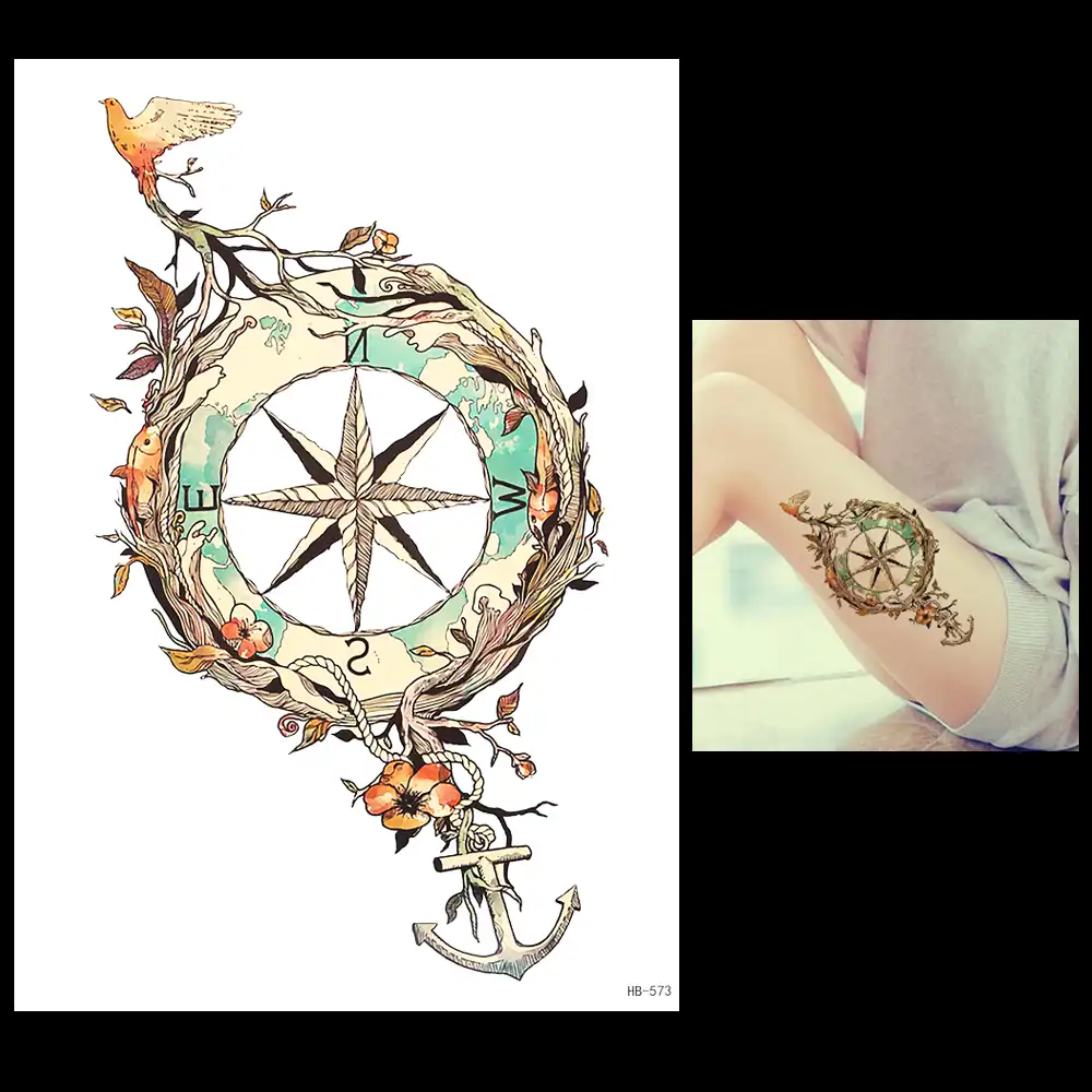 1 Blatt Temporare Tattoo Anker Sterne Vogel Blume Kompass Design Hb573 Frauen Manner Korper Bein Zuruck Arm Art Fake Tattoo Aufkleber Make Up Stickers Interior Stickers For Car Windowsstickers Bar Aliexpress