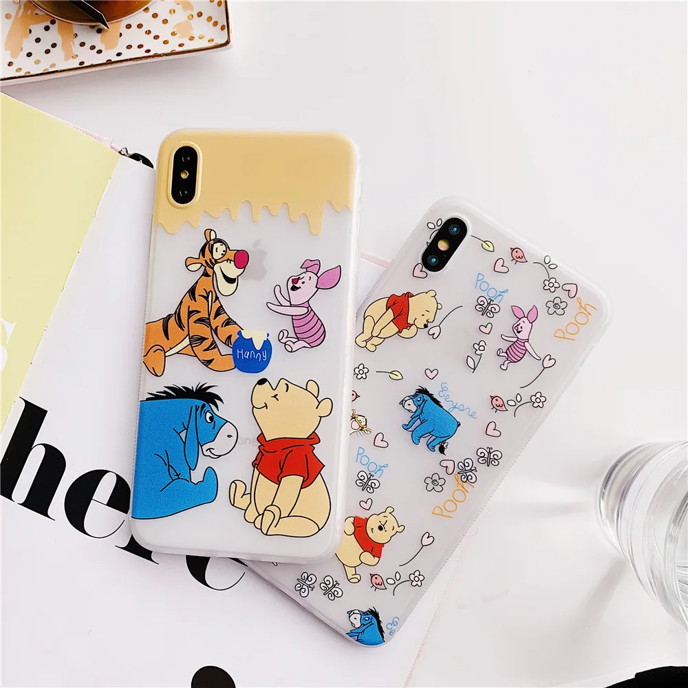 

Matte White Winnie The Pooh Back Case for IPhone XS Max XR X Cartoon Scrub Cases for IPhone 8 7 6S Plus Soft TPU Silicone Shell