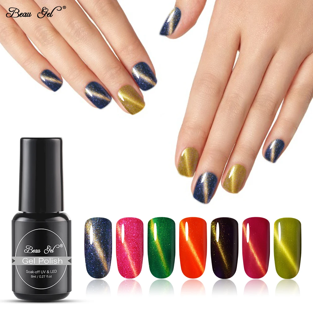 

Beau Gel 8ML Fixed Line Cat's Eye Gel Lacquer Soak Off UV LED Gel Varnish Semi Permanent Need Magnet Stick Manicure Nail Polish