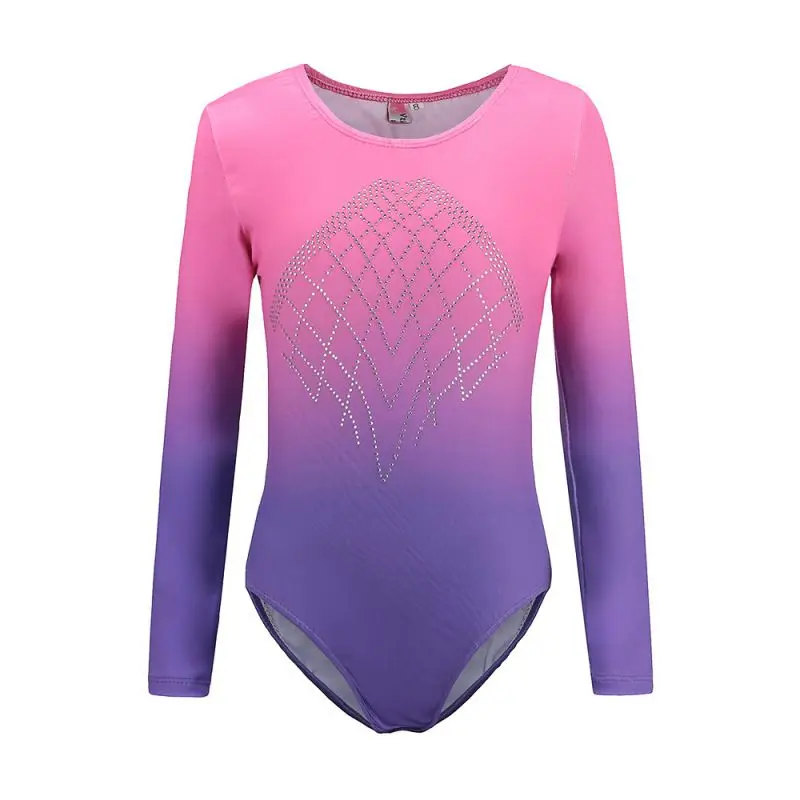 

Girls Long Sleeved Diamonds Highlights Gradient Color Body Suit Ballet Gymnastics Dance Dance Practice Clothes