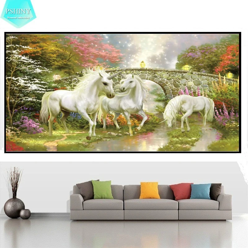 

PSHINY 5D DIY Diamond embroidery sale garden unicorn Picture Full Round rhinestone Animals Diamond Painting cross stitch decor