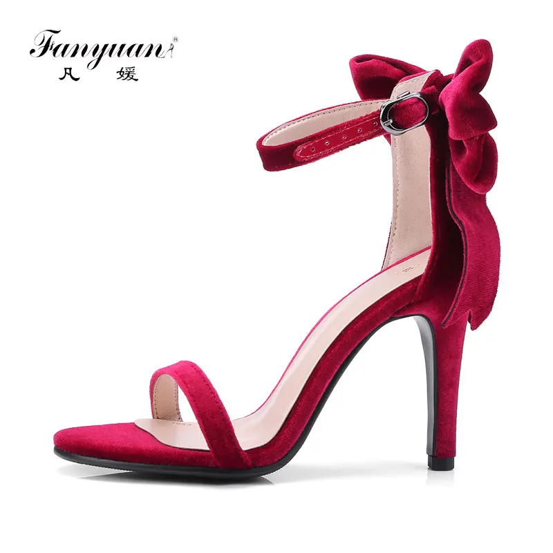 

Fanyuan Stilettos Open Toe Stylish Bow-tie Summer Sandals Women Ankle Strappy Heeled Shoes Ladies Thin Heel Party Wedding Shoes