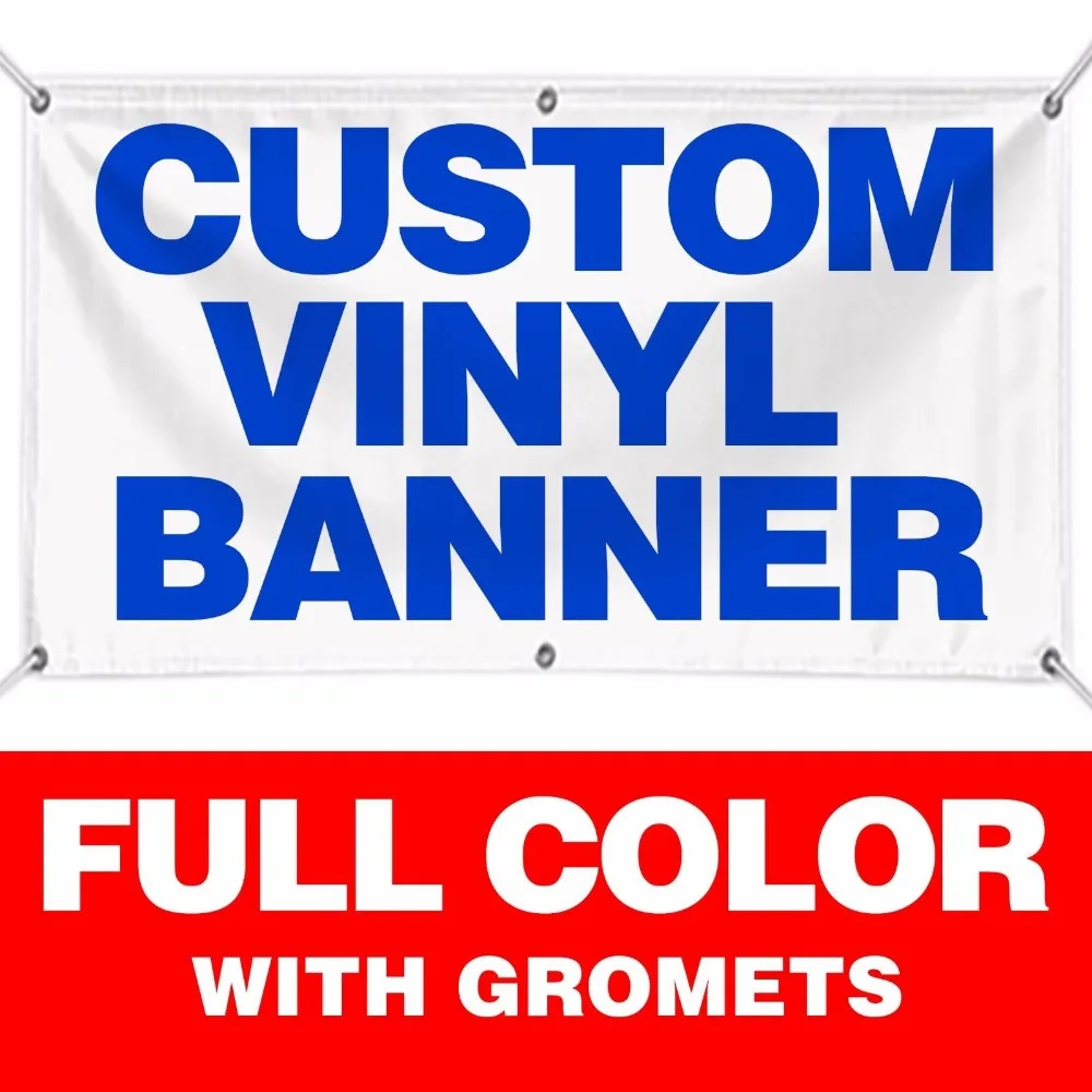 Low Cost Full Color Custom Printed Banner Vinyl Sign Hem Grommets