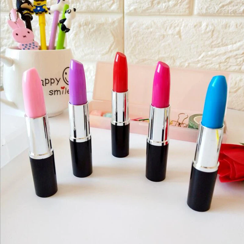 

1 pcs New creative cartoon lipstick lipstick glossy ballpoint pen Girl gift homework blue pen writing Office School Supplies