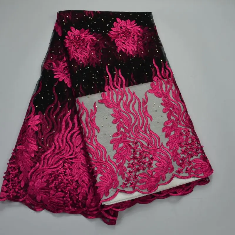 New Arrive Pretty African Lace Fabric With Stones Beads Embroidery French Tulle 8 Color Available 5 Yards | Дом и сад