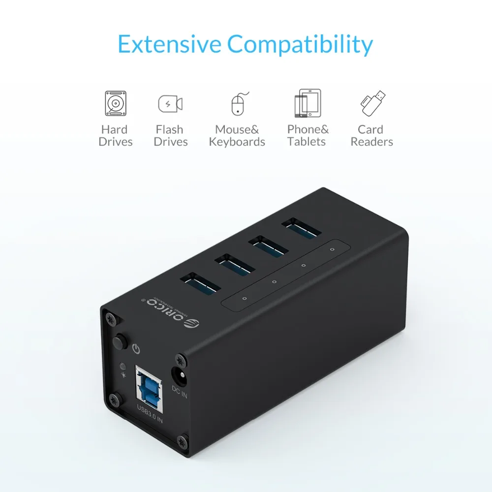 ORICO концентратор USB алюминиевый 4 порта USB3.0 концентратор с 12V питания 5 Гбит/с ноутбук концентратор для Windows/Mac/Linux-черный