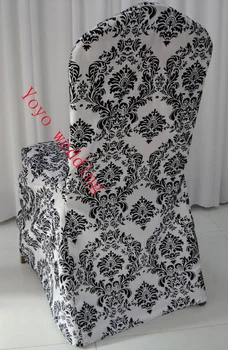 

white and black flocking taffeta damask chair cover