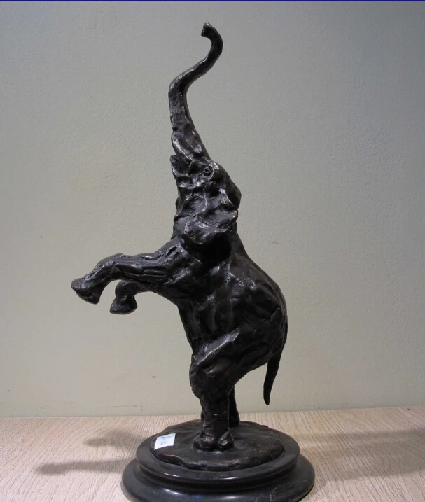 

Western Art Decor Copper Marble Base Bronze Figurine Elephant Statue Sculpture