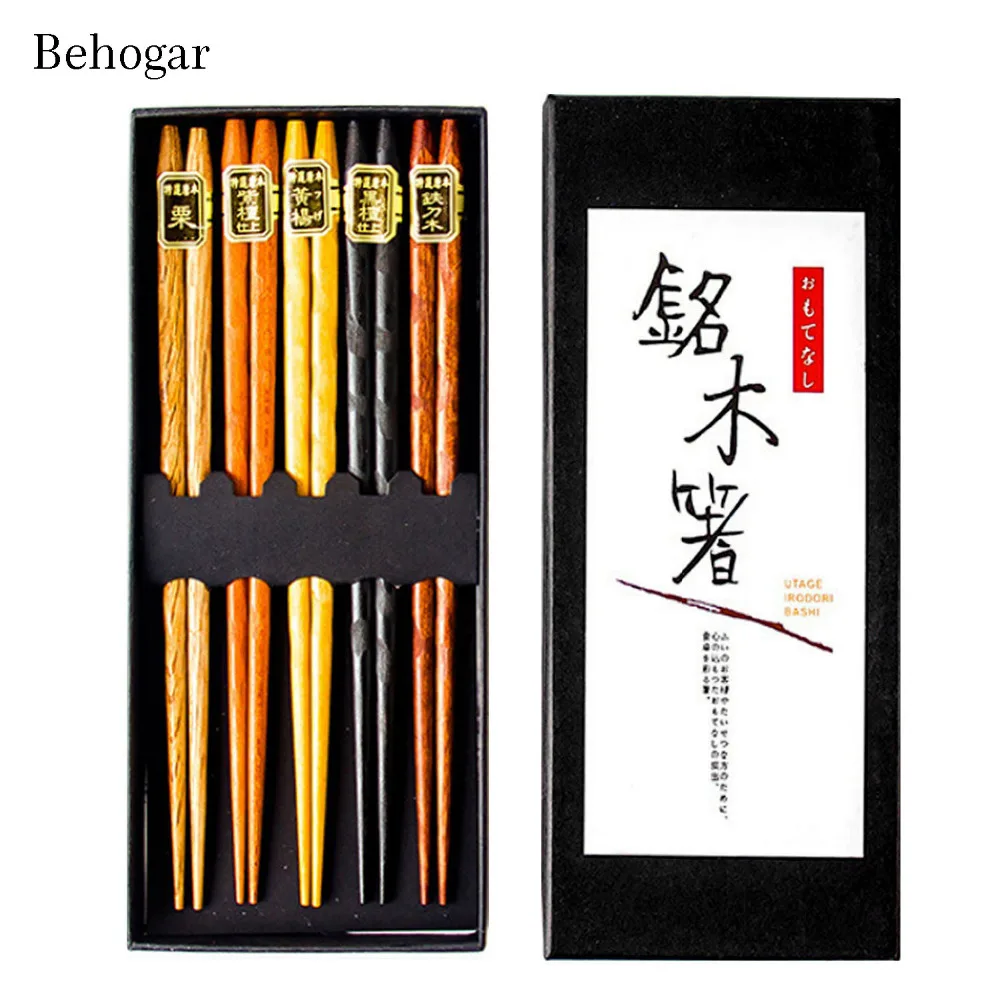 

Behogar 5 Pairs Natural Wood Japanese Chopsticks Smooth Surface Non-Slip Sushi Sticks Chopsticks Kitchen Tableware Accessories