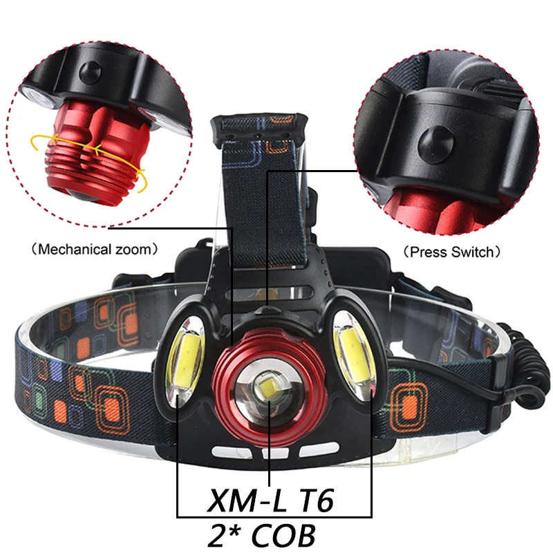 Litwod Z402305 XM L T6 + 2 * COB светодиодный налобный фонарь для использования 2*18650
