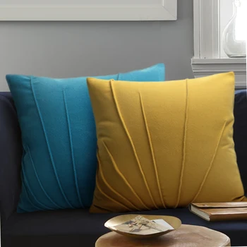 

modern fashion hand made woolen cloth folded yellow/blue pillow cushion cover 45X45cm sofa pillowcase decor pillow cover