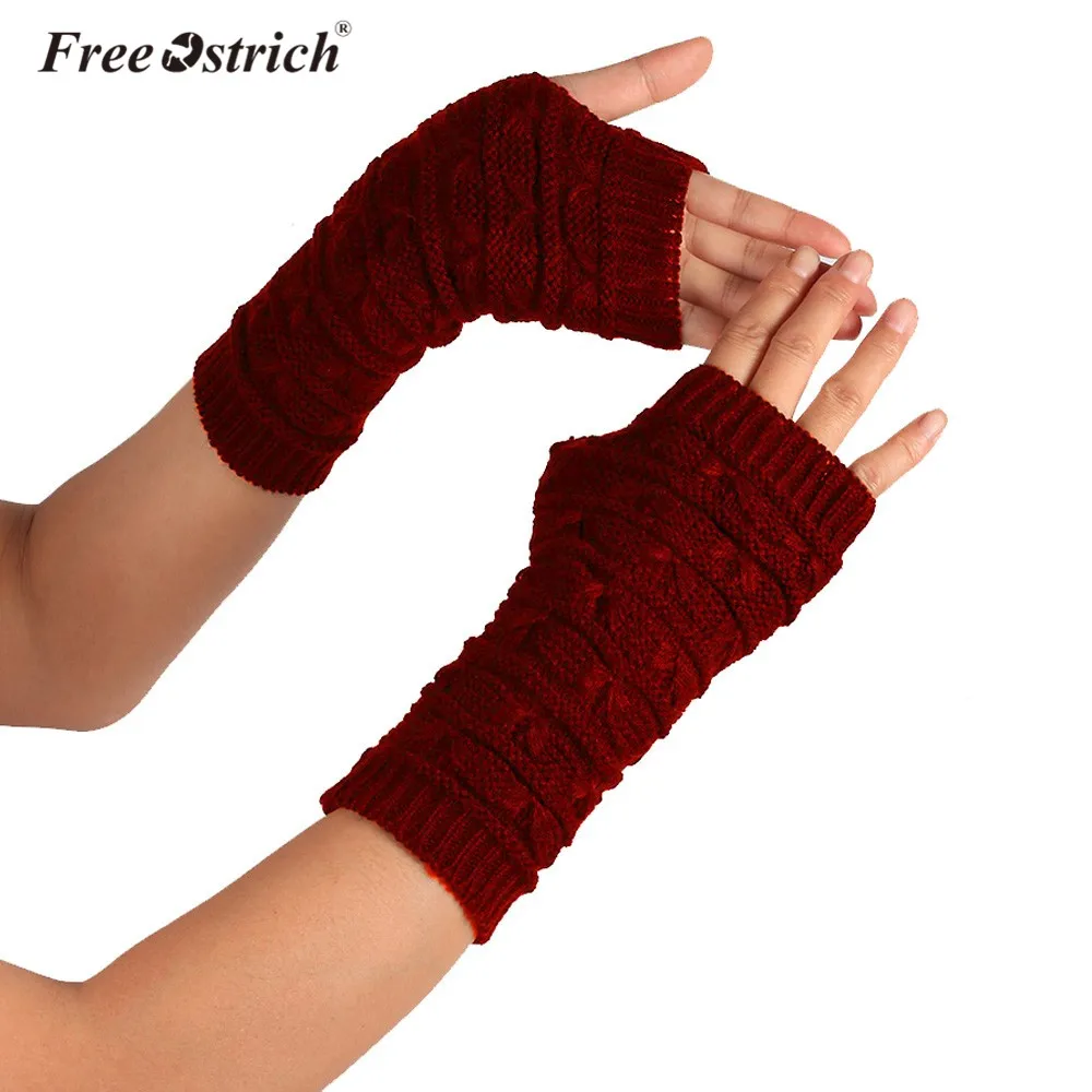 Бесплатная страуса перчатки Для женщин вязать варежки практические рука теплее Твист пальцев мягкие Повседневное перчатки зима-осень