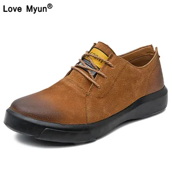 

2019 Spring Suede Mens Shoes Casual Fashion British Shoes Men Classic Lace Up Derby Shoes For Male Vintage Footwear Plus Size hj