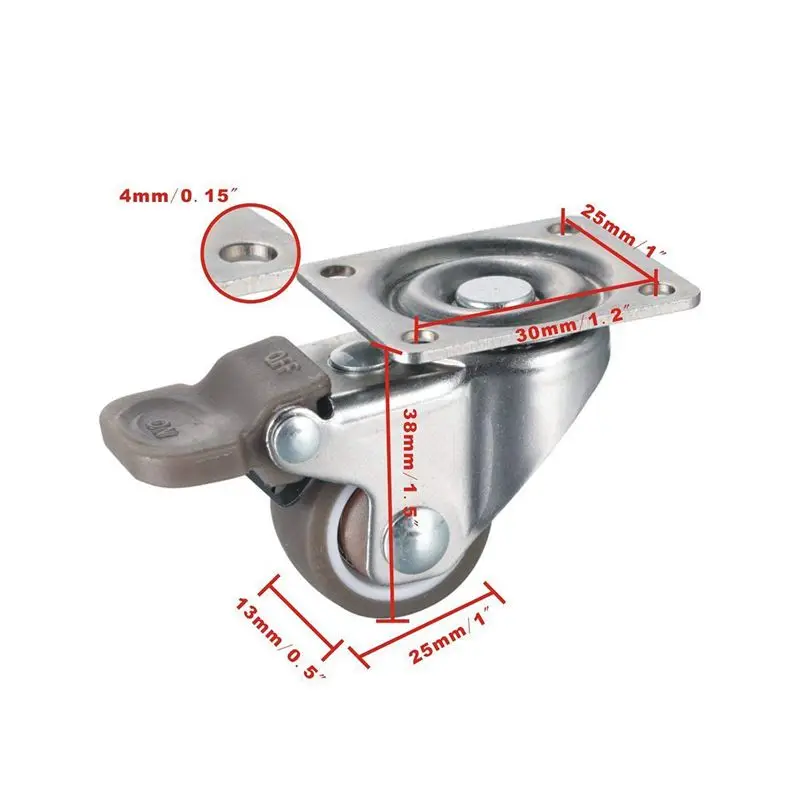 

4 Pack 1 inch Low Profile Casters Wheels Soft Rubber Swivel Caster with 360 Degree Top Plate 100 lb Total Capacity