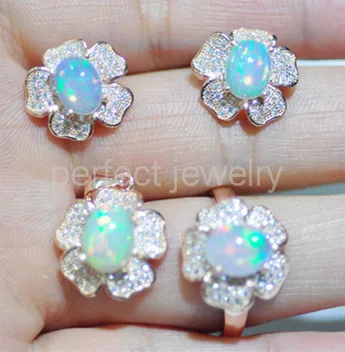 

Opal jewelry set 925 sterling silver Natural real opal Set are 1pc pendant,1pc ring,1pair stud earring 0.8ct*4pcs gem #B16030718