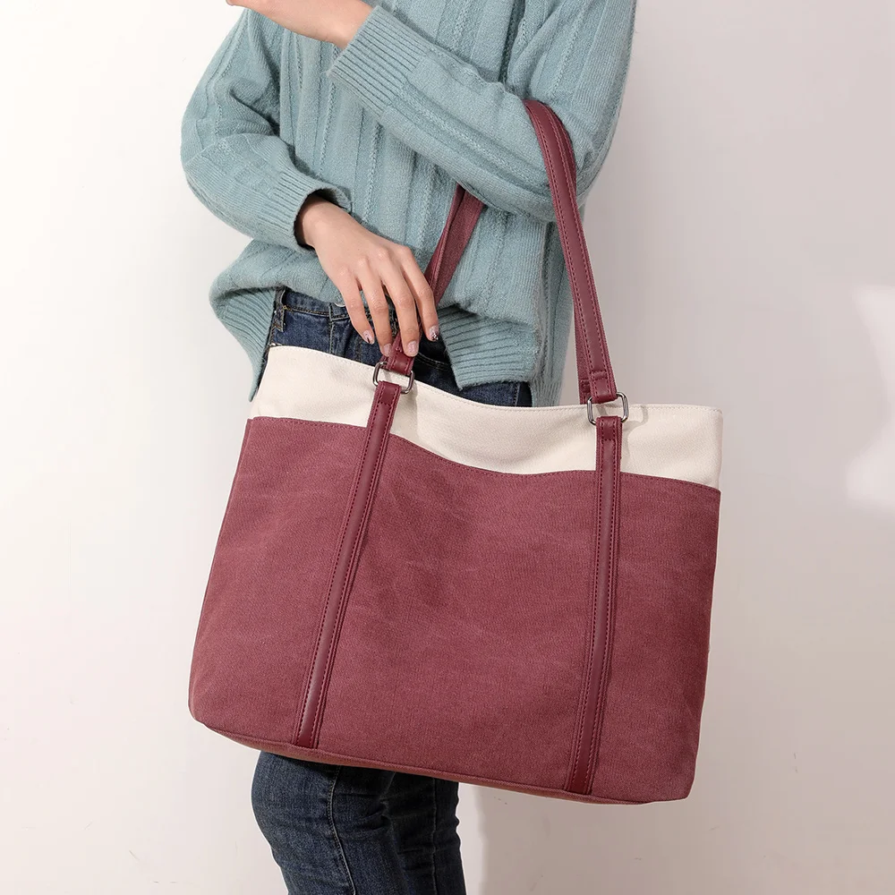 

2019 Patchwork Canvas Women Handbag Casual Totes Padded Large Capacity Ladies Handbag Wild Shoulder Simple Light S
