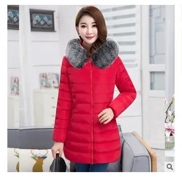 7XL, зимнее пальто для женщин, длинное, с хлопковой подкладкой, пуховики для девушек, с капюшоном, Красного размера плюс, свободные пальто, красочные, с меховым воротником, LZ916 - Цвет: red