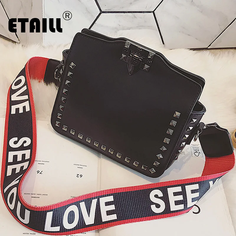 ETAILL New Fashion Letter Wide Strap Messenger Bags PU Leather Handbag