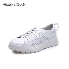 Сезон весна-лето; кроссовки со смайликом; женская обувь из натуральной кожи на плоской платформе; модная дышащая повседневная обувь для женщин;