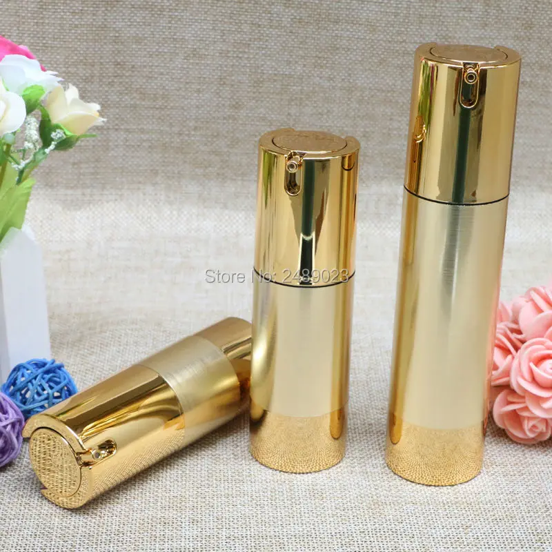 

100pcs/lot 15ml 30ml 50ml Gold Wire-drawing Empty Cosmetic Airless Bottle Portable Refillable Pump Dispenser Travel Lotion