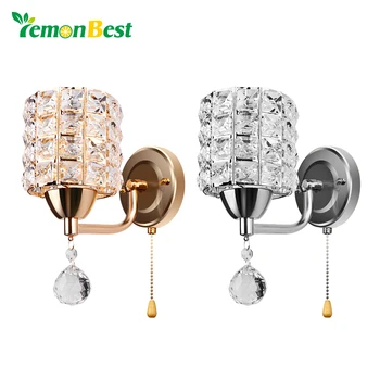 

Modern Style Wall Light Cylinder Crystal Holder with Pendant and Pull Switch AC 85-250V E14 Socket Wall Lamp