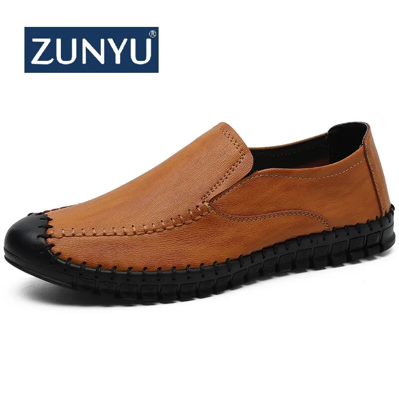 

ZUNYU Men Casual Shoes Summer Genuine Leather Men Loafers Moccasins Slip On Men's Flats Breathable Male Driving Shoes Size 38-48