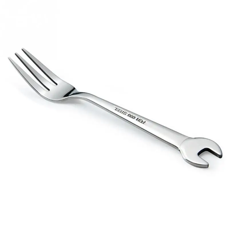 fork В форме гаечного ключа из нержавеющей стали кухонные вилки посуда дети портативный ложка кофе - Цвет: fork