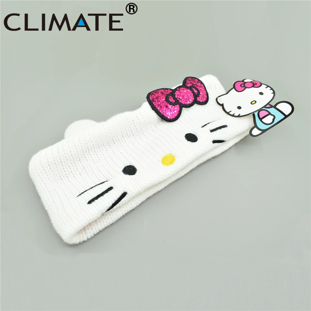 

CLIMATE Hello Kitty Knitted Warm Headbands Cute White Pink Winter Wide Turban Hairbands Hair Accessories Bandana For Women Girls