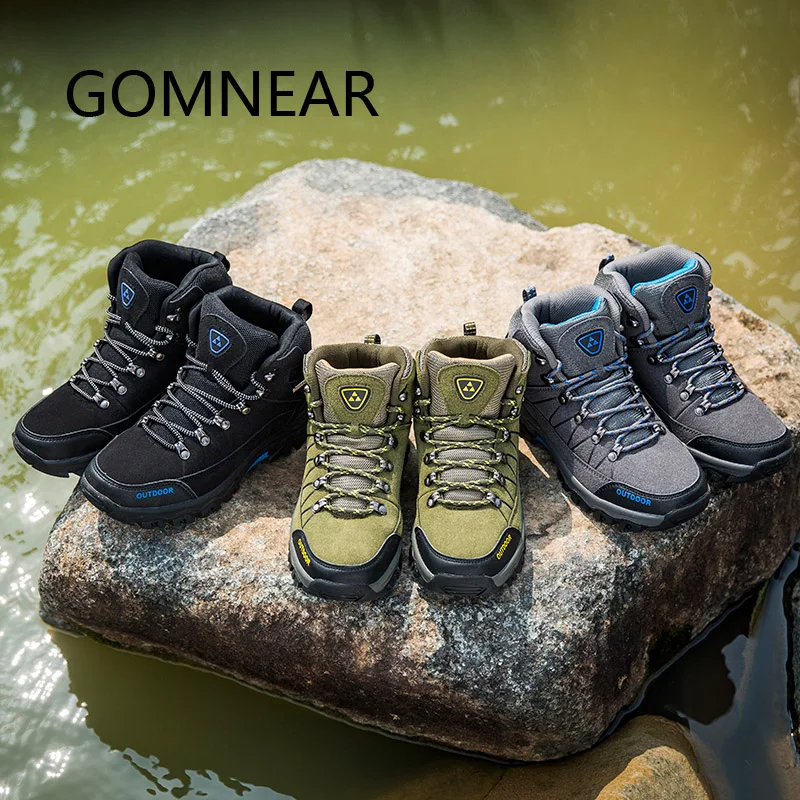 Cena GOMNEAR męskie buty górskie wodoodporne męskie turystyka zewnętrzna buty trekkingowe skórzane buty do wędrówek górskich buty trekingowe trampki