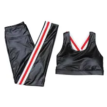 2 шт. набор женский полосатый Йога фитнес кожаные брюки с открытой спиной повязка спортивный бюстгальтер поглощение от пота костюм для бега