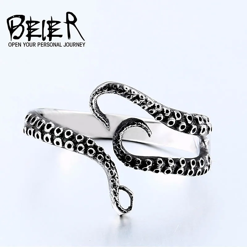 

BEIER Titanium Steel Gothic Deep Sea Monster Squid Octopus Finger Tentacles Ring Fashion Jewelry Opened Adjustable Size BR8-664
