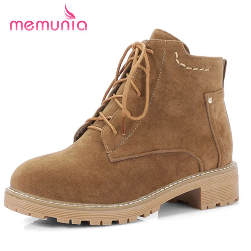 

MEMUNIA new arrive 2020 fashion cross tied ankle boots for women warm short plush boots autumn winter lace up boots size 34-43