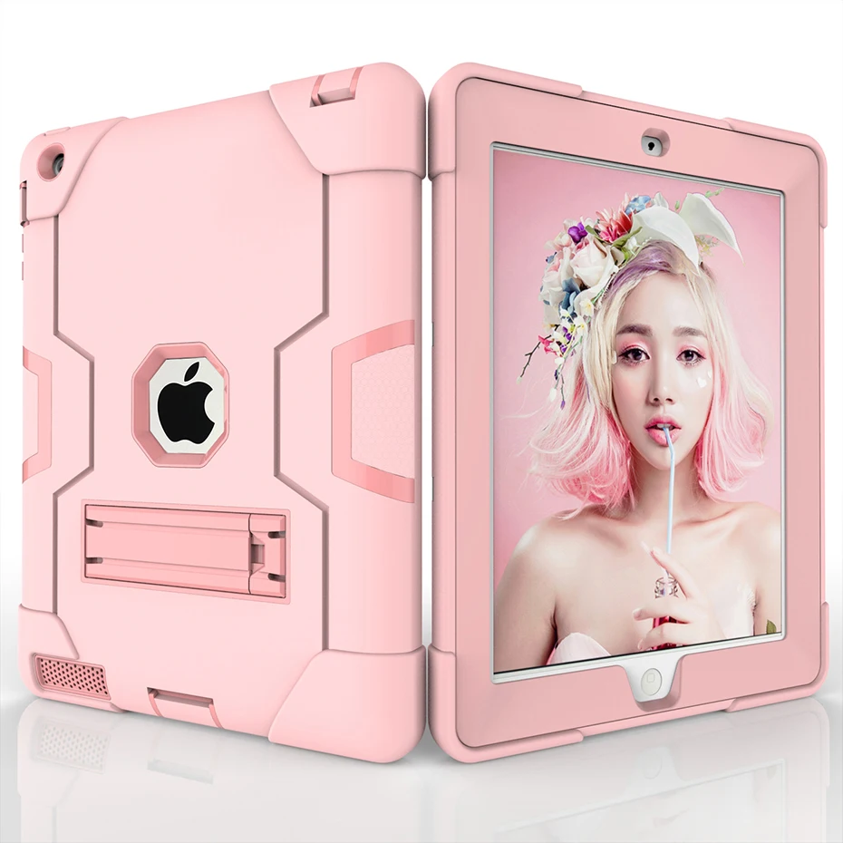Полный ударопрочный чехол для Apple iPad 4 3 2 9,7 дюймов дети Безопасный Роскошный силиконовый Жесткий ПК прочный корпус чехол для iPad 4 3 2 - Цвет: Pad4 Rose Gold
