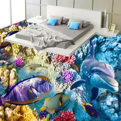 Beibehang пользовательские этаж росписи обои дельфины коралловых тропических рыб 3D Ванная комната Спальня пол Стикеры Живопись ПВХ
