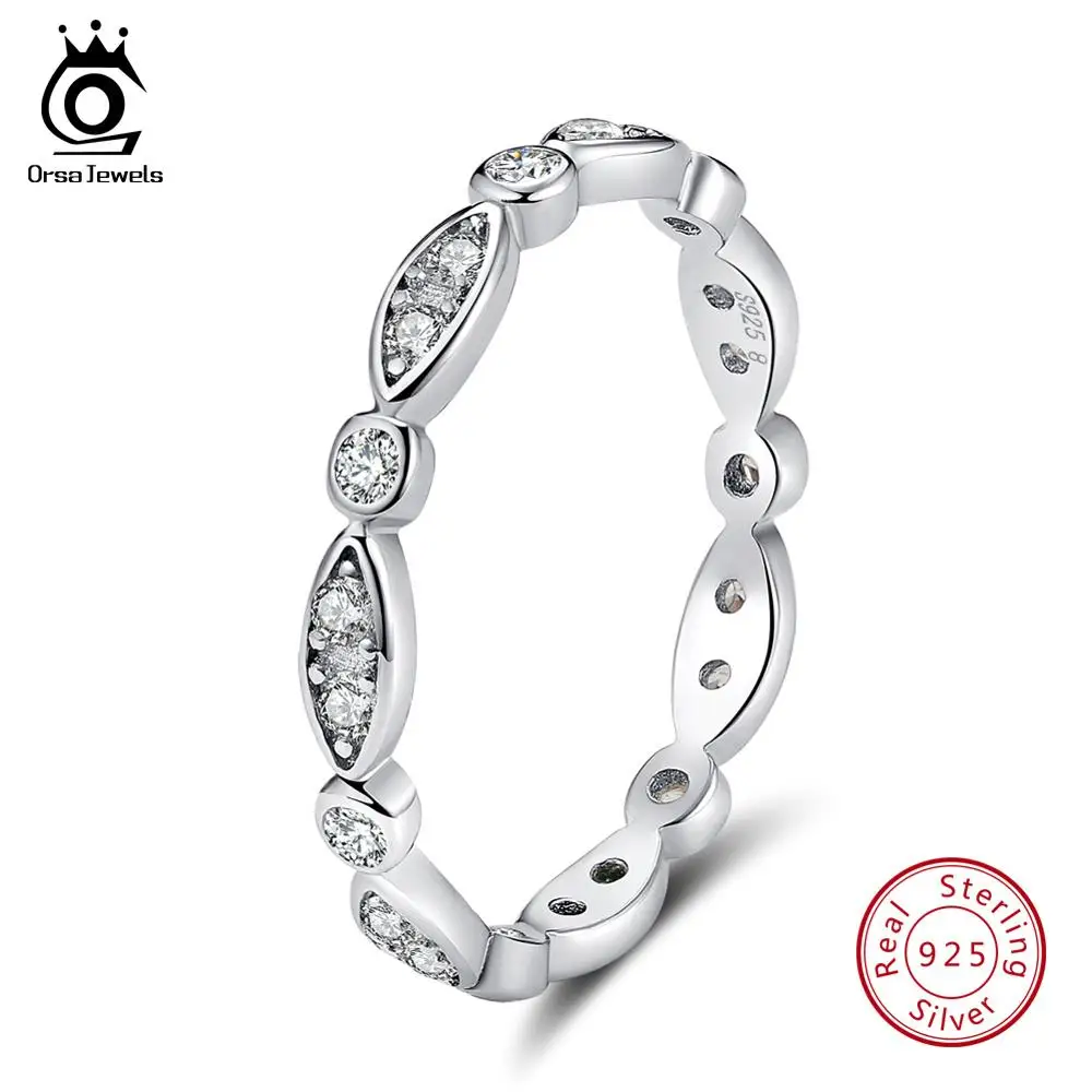 ORSA JEWELS Настоящее 925 пробы серебряные женские кольца AAA кубический циркон модное обручальное кольцо ювелирные изделия Круглый перстень для дам SR71