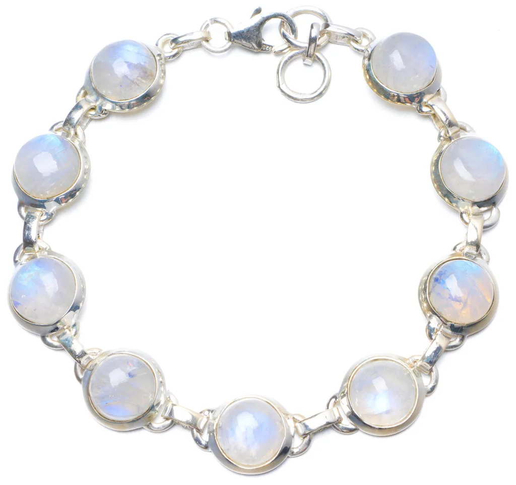 

Natural Rainbow Moonstone Handmade Unique 925 Sterling Silver Bracelet 7 1/2-7 3/4" Y0898