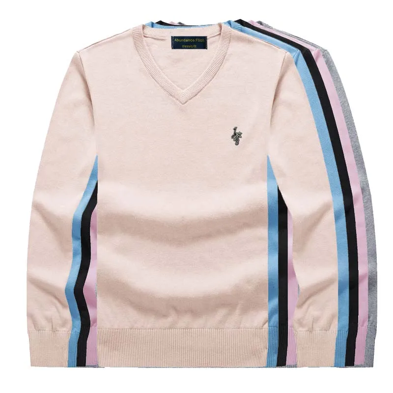 Men's sweater 2019 autumn winter pure cotton embroidery logo wool pullover plus size business casual V collar top