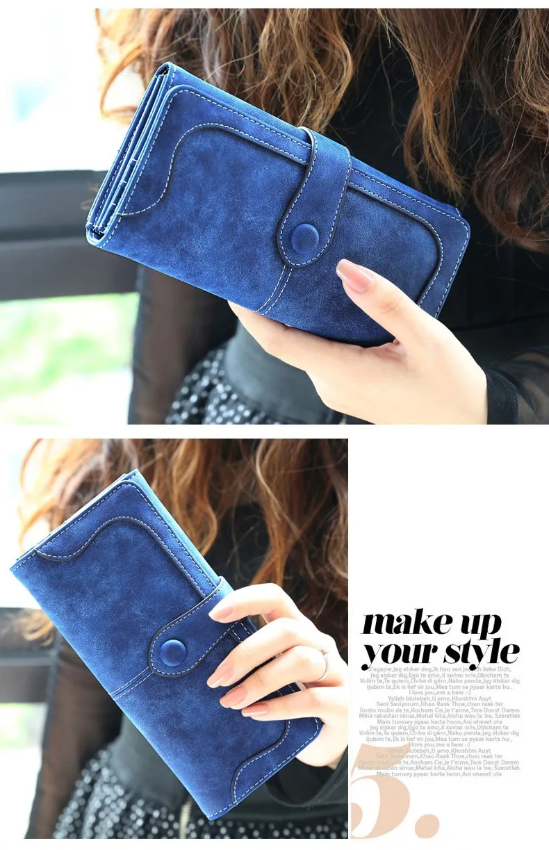 Retro Matte Stitching Long Purse Clutch Wallet Handbag