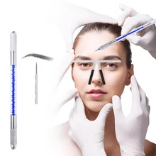 Линейка для бровей Тату ручка-держатель игл набор с круглыми иглы для бровей постоянный макияж с микроволокном металлическая мерка формовочный трафарет