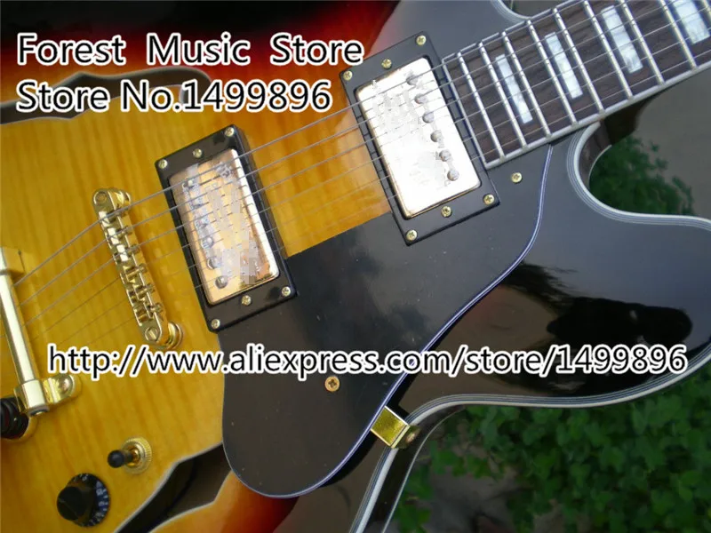 Chinese Golden Hardware Suneye Jazz Electric Guitar Vintage Sunburst Tiger Flame Hollow Guitarra Body From Chinese Factory Chinese Golden Hardware Suneye Jazz Electric Guitar Vintage Sunburst Tiger Flame Hollow Guitarra Body From Chinese Factory