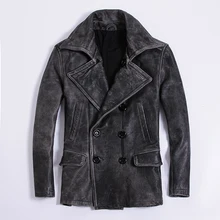 Модная мужская куртка из натуральной кожи, винтажная приталенная мужская куртка из натуральной кожи с отложным воротником