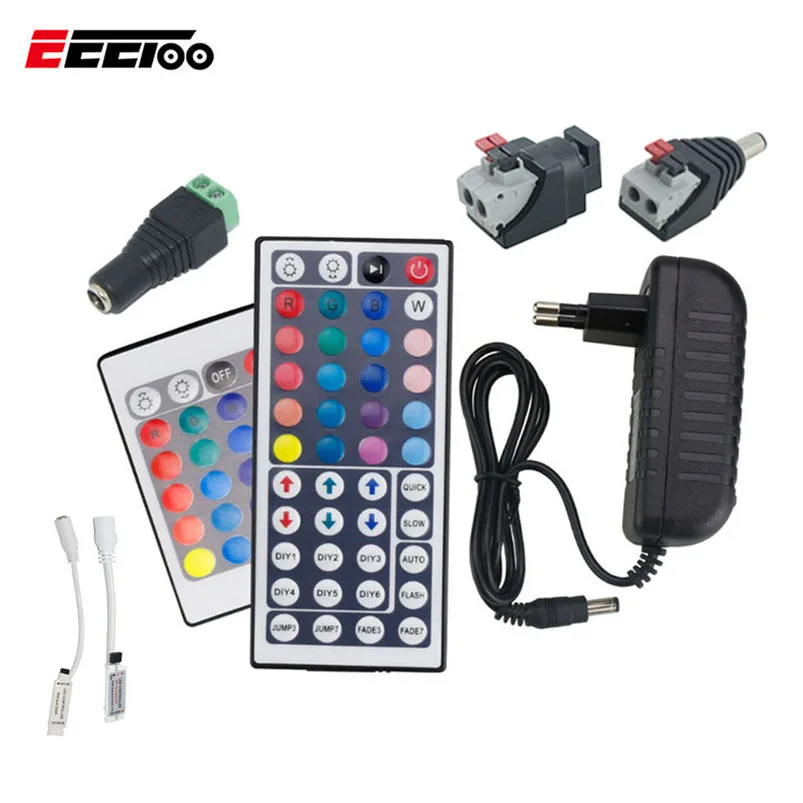 

24key 44 Keys RGB Led Strip Controller DC Plug Male Female DC Power Plug Adapter IR Remote Control for 3528 5050 LED Strip