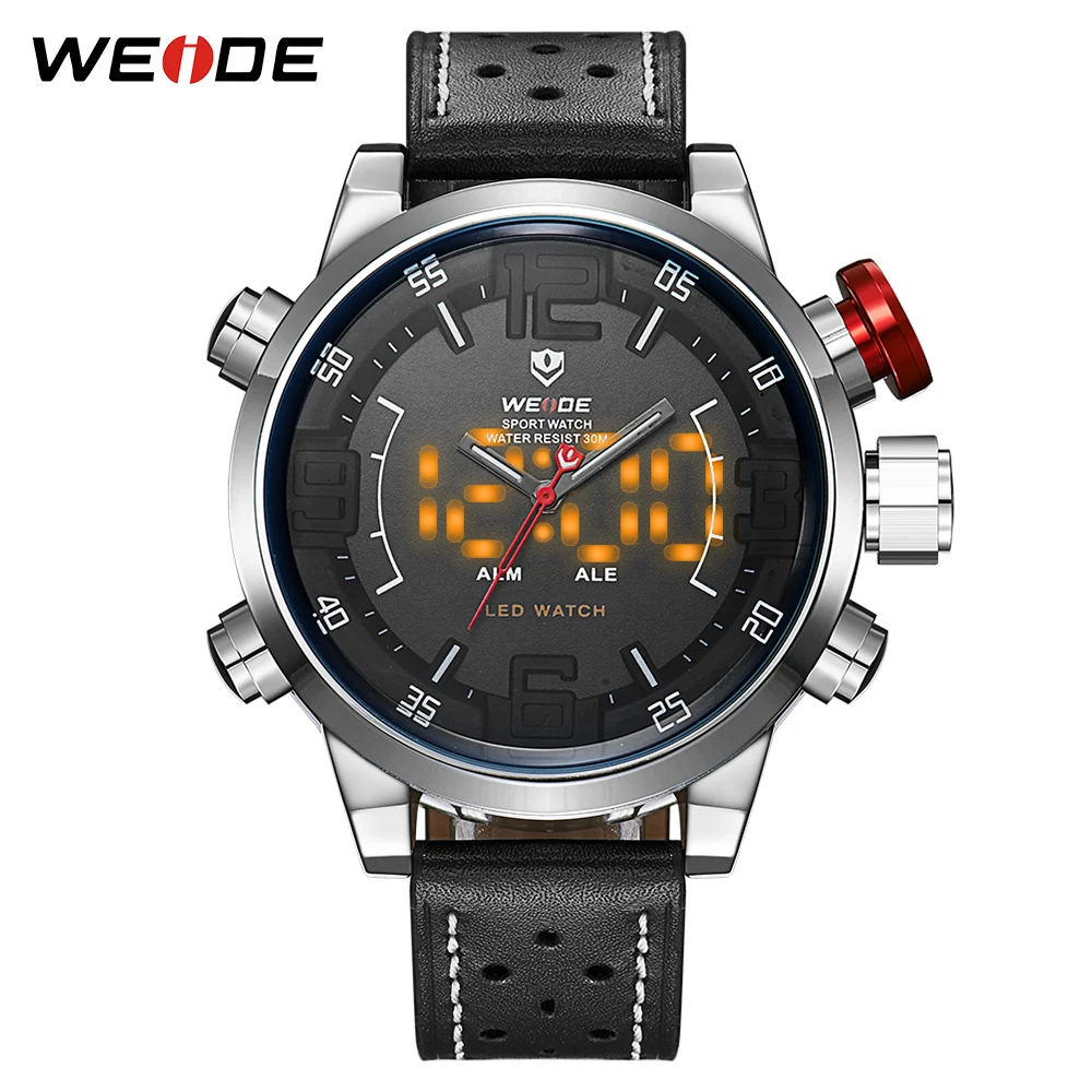 

WEIDE Luxury Sports Multiple Time Zone Alarm Digital Waterproof Leather Strap Men Quartz Military Wrist Watch Relogio Masculino