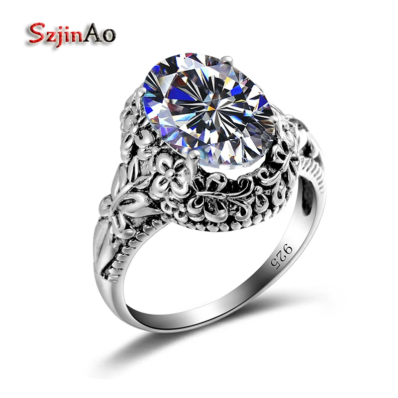 Szjinao Wholesale Victorian Style Restoring Ancient Ways Zircon 9100% 25 Sterling Silver Rings for Women